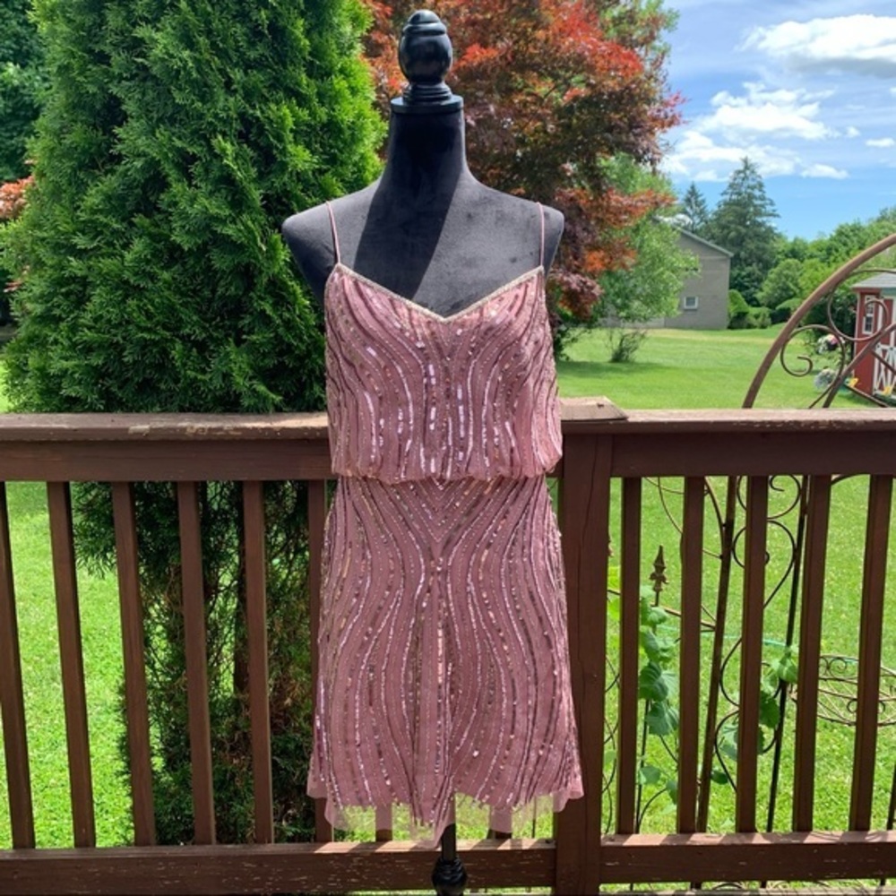 Adrianna Papell Blousen Pink Sequin Short Dress